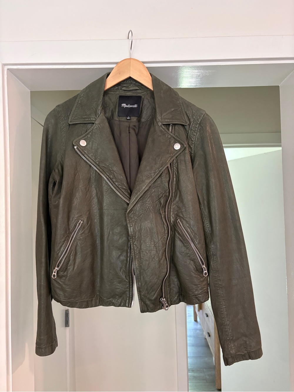 Madewell Washed Leather Olive Motorcycle Jacket